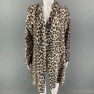 LA PRESTIC OUISTON Size S Beige Brown Silk Animal Print Open Front Coat